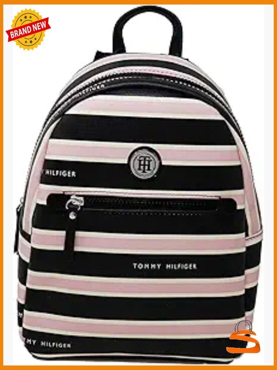 Small Faux Leather Striped Backpack Handbag Purse Daypack School